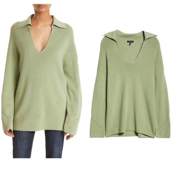 rag & bone Sweaters - Rag & Bone Amy Ribbed Cotton Blend Collared Tunic Sweater Size XL NWOT $325